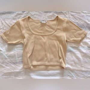 Yellow Scoop Neck Ribbed Cropped Tee - Size S / M